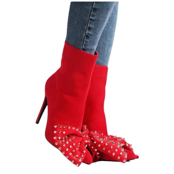 Cape Robbin Shoes - Cape Robbin . Red Embellished Ankle Booties